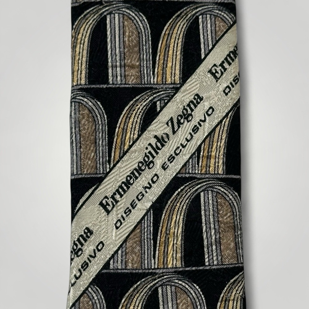 Ermenegildo Zegna Disegno Esclusivo Silk Neck Tie Mens Made in Italy Gold Silver - Picture 8 of 11